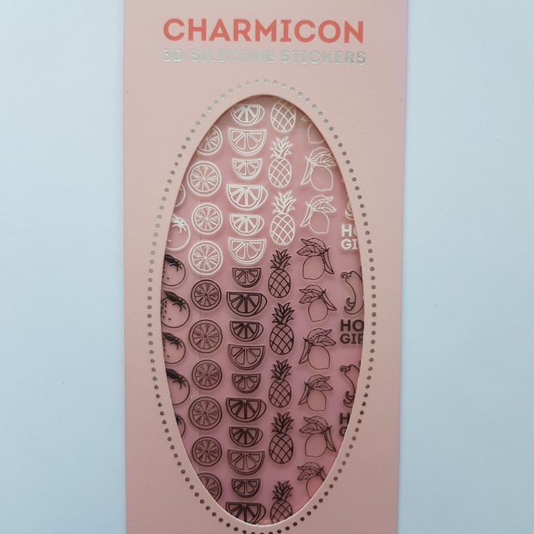Charmicon 3D Silicone Stickers №46 &quot;Тропические фрукты&quot; черные/белые 