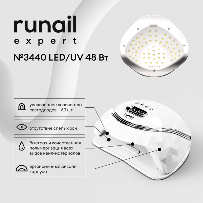 Прибор LED/UV излучения 48Вт (цвет: белый) runail expert №3440